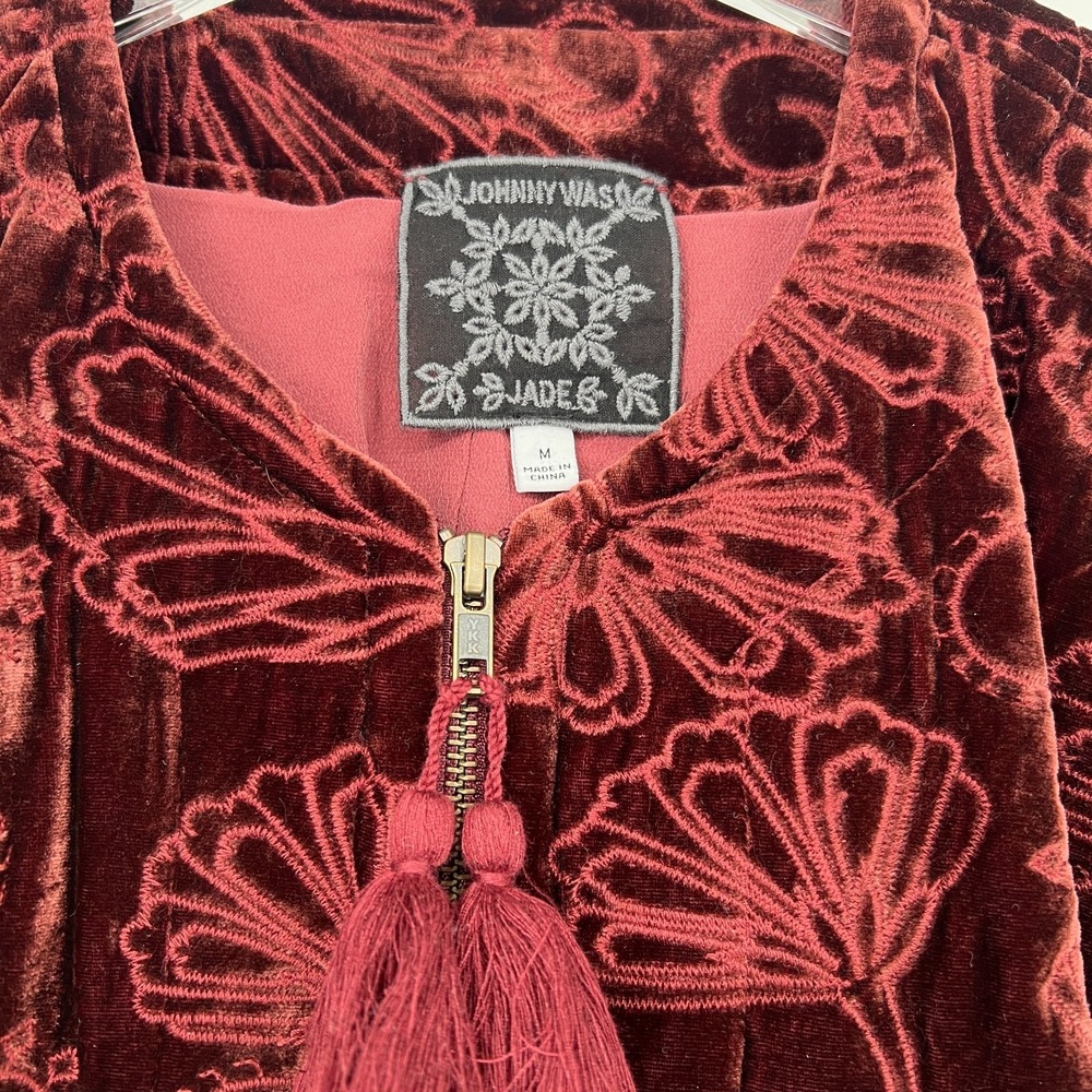 Johnny Was Jacket Womens M Red Velvet Floral Embroidered Quilted Boho Western - Picture 4 of 8